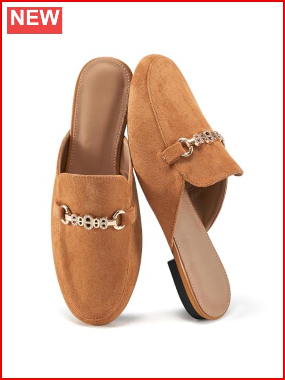Faux Suede Crystal Buckle Mules Slip-On Comfortable Low Heel Casual Shoes